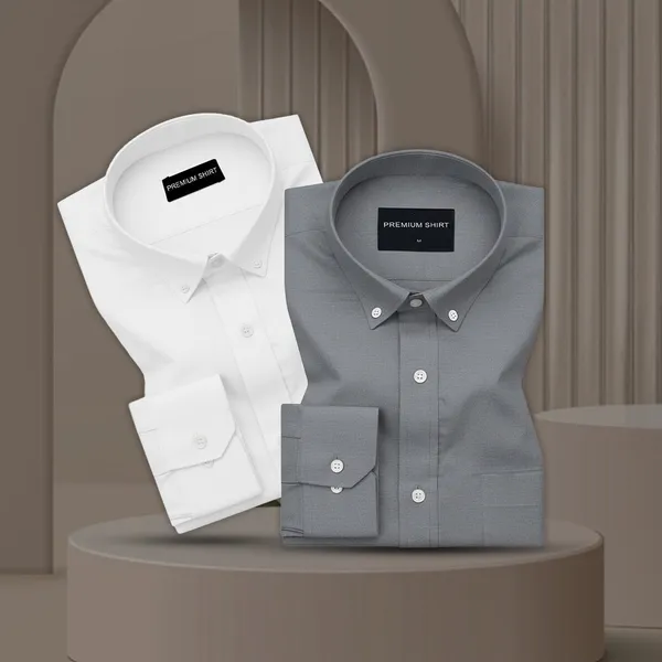 Pack_Of_2_Oxford_Cotton_Shirt_For_Men_White_Dark_Grey