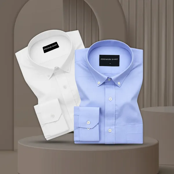 Pack_Of_2_Oxford_Cotton_Shirt_For_Men_White_Denim_Blue