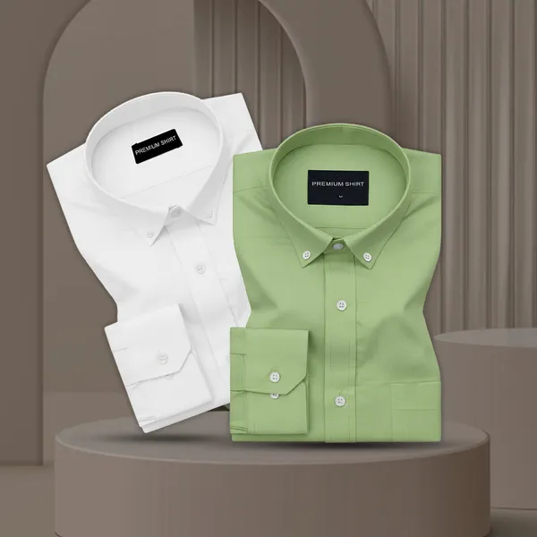 Pack_Of_2_Oxford_Cotton_Shirt_For_Men_White_Green