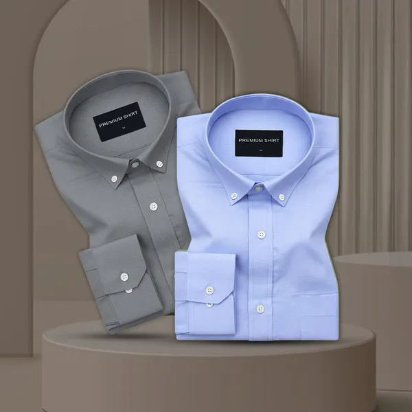 Pack_Of_2_Oxford_Cotton_Shirt_For_Men_Dark_Grey_Denim_Blue