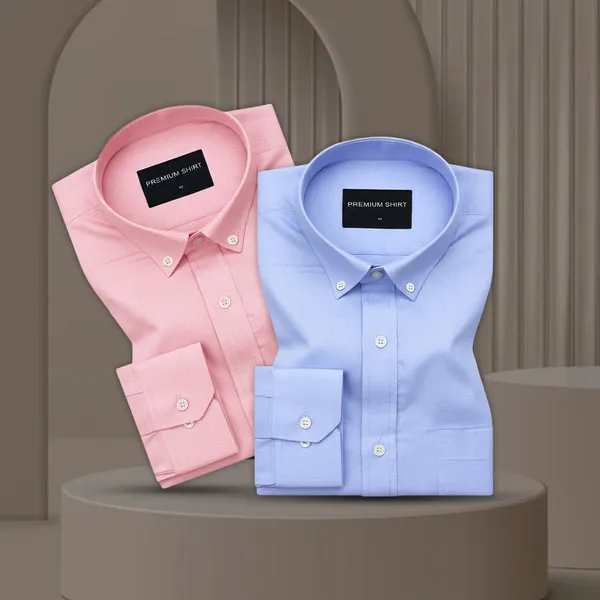 Pack_Of_2_Oxford_Cotton_Shirt_For_Men_Pink_Denim_Blue
