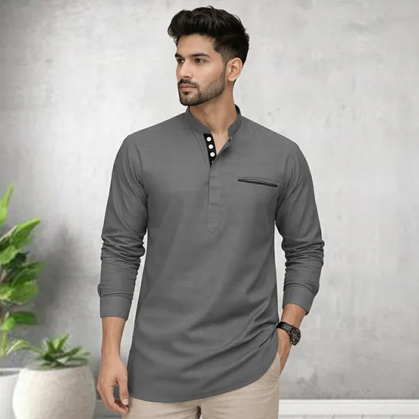 Urban_Fit_Grey_Short_Linen_Kurta_For_Men