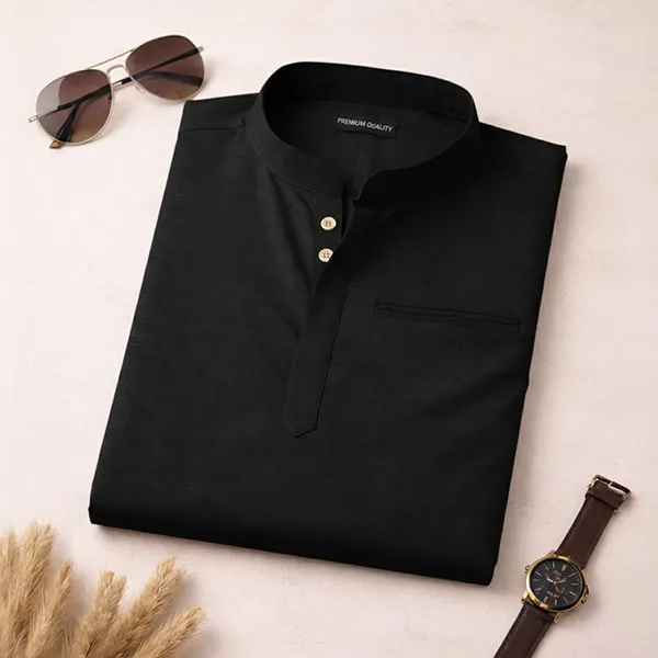 Urban_Fit_Black_Short_Linen_Kurta_For_Men