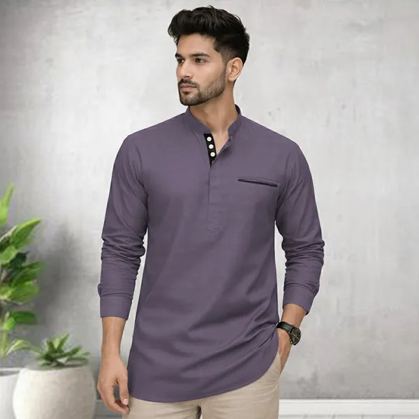 Pack_Of_2_Urban_Fit_Olive_Purple_Short_Linen_Kurta_For_Men