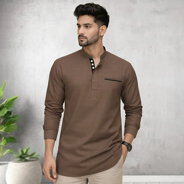 Pack_Of_2_Urban_Fit_Black_Mehendi_Short_Linen_Kurta_For_Men