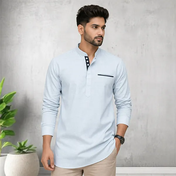 Urban_Fit_Sky_Blue_Short_Textured_Linen_Kurta_For_Men
