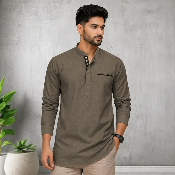 Urban_Fit_Deep_Olive_Short_Textured_Linen_Kurta_For_Men
