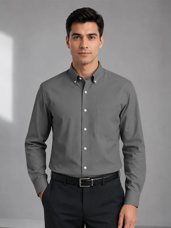 Dark_Grey_Satin_Contrast_Collar_Shirt_For_Men