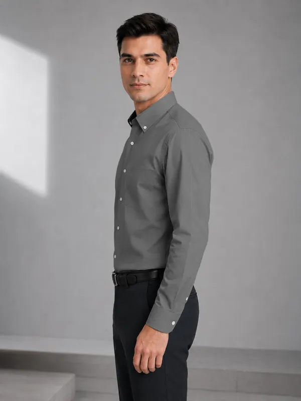 Dark_Grey_Satin_Contrast_Collar_Shirt_For_Men