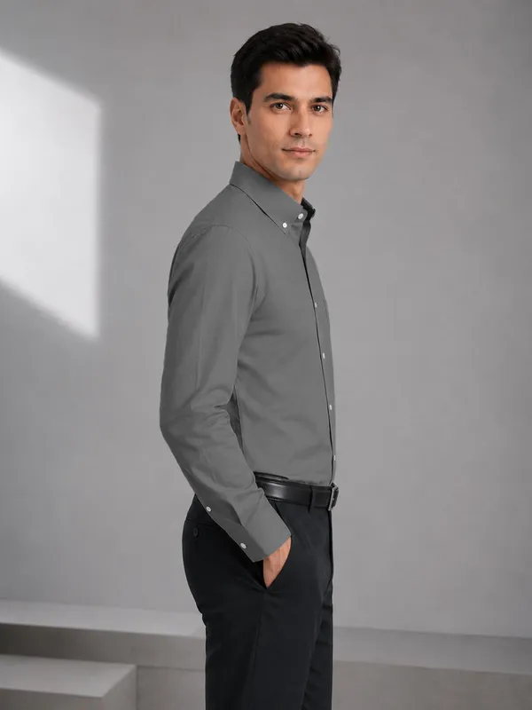 Dark_Grey_Satin_Contrast_Collar_Shirt_For_Men