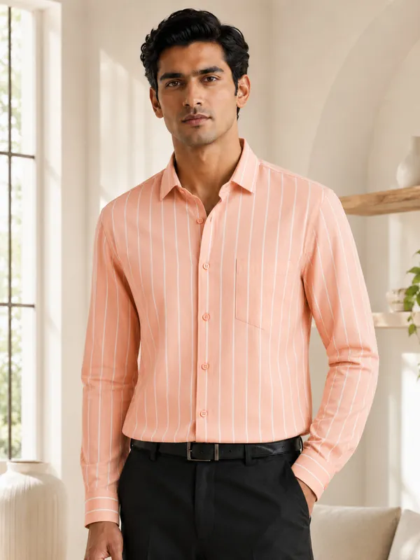 Soft_Peach_Pinstripe_Oxford_Shirt_For_Men