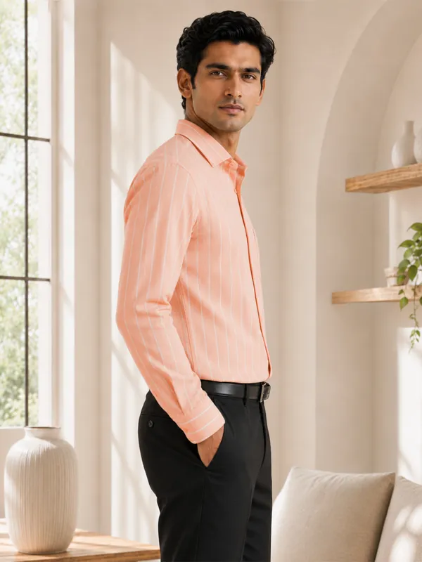 Soft_Peach_Pinstripe_Oxford_Shirt_For_Men