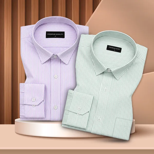 Purple_Light_Green_Stripe_Oxford_Pack_Of_2_Shirts_For_Men