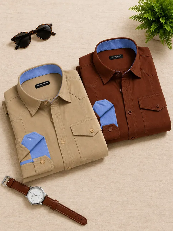 Pack_Of_2_Cargo_Style_Beige_Brown_Shirt