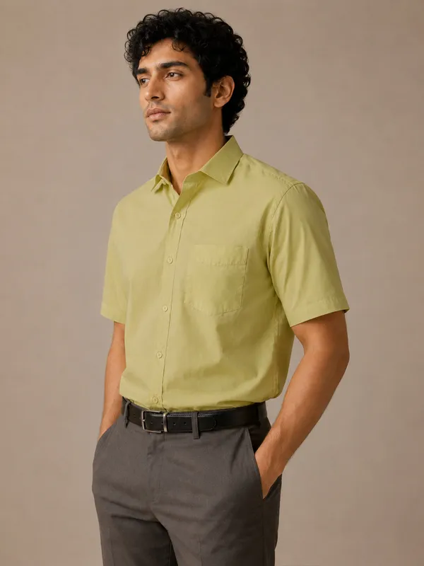 Half_Sleeve_Paper_Cotton_Light_Green_Shirt_For_Men