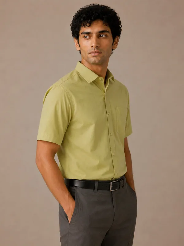 Half_Sleeve_Paper_Cotton_Light_Green_Shirt_For_Men