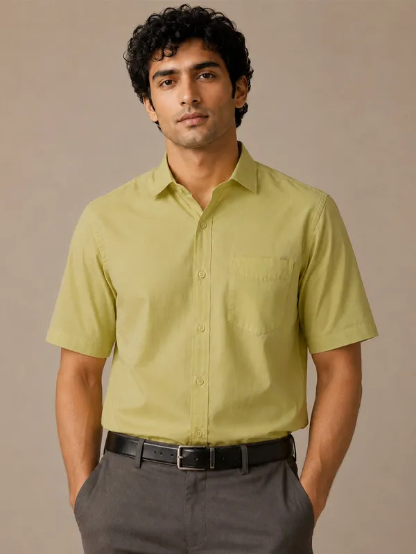Half_Sleeve_Paper_Cotton_Light_Green_Shirt_For_Men