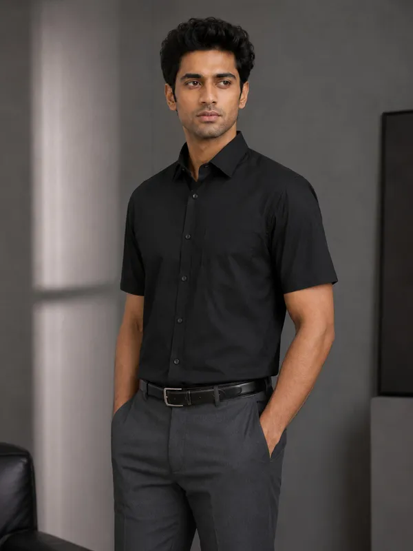 Half_Sleeve_Paper_Cotton_Black_Shirt_For_Men