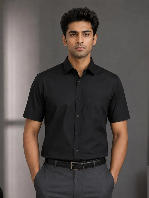 Half_Sleeve_Paper_Cotton_Black_Shirt_For_Men
