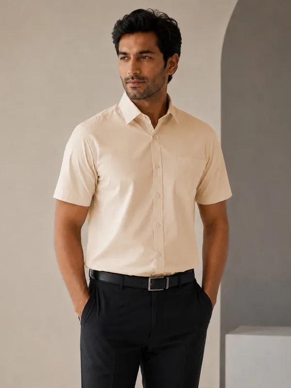 Half_Sleeve_Paper_Cotton_Soft_Beige_Shirt_For_Men