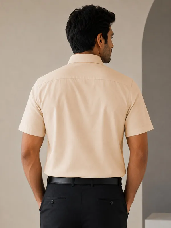 Half_Sleeve_Paper_Cotton_Soft_Beige_Shirt_For_Men
