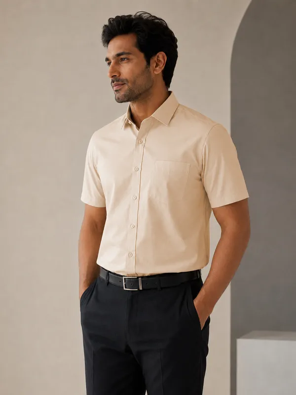 Half_Sleeve_Paper_Cotton_Soft_Beige_Shirt_For_Men