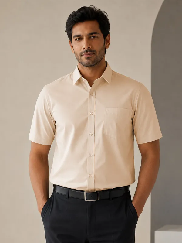 Half_Sleeve_Paper_Cotton_Soft_Beige_Shirt_For_Men