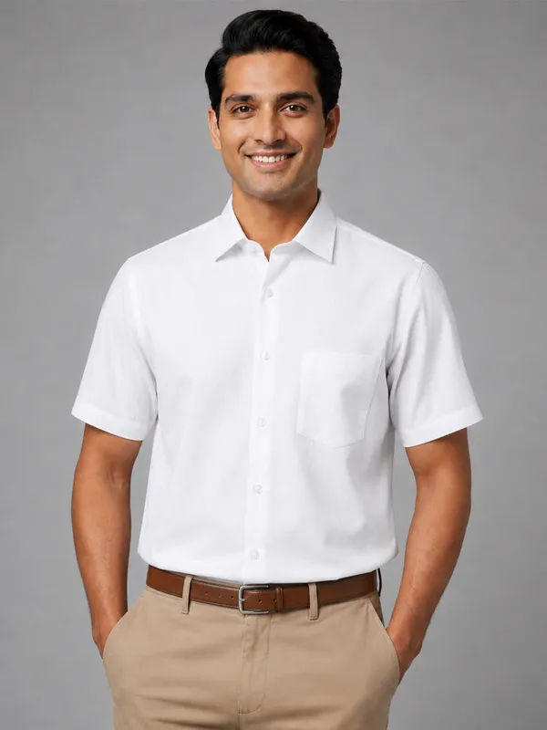 Half_Sleeve_Paper_Cotton_White_Shirt_For_Men