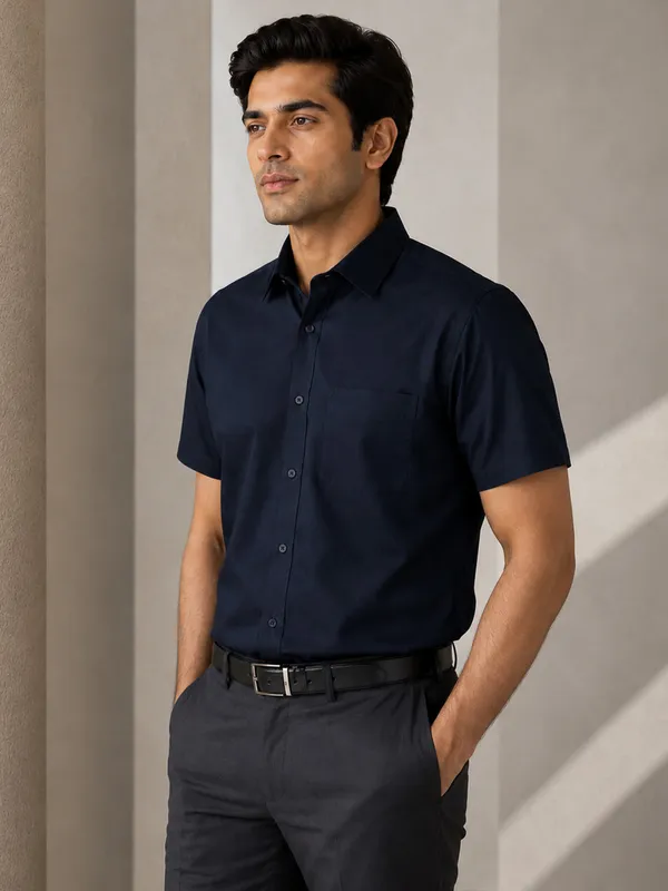 Half_Sleeve_Paper_Cotton_Deep_Navy_Shirt_For_Men