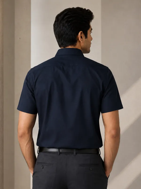 Half_Sleeve_Paper_Cotton_Deep_Navy_Shirt_For_Men