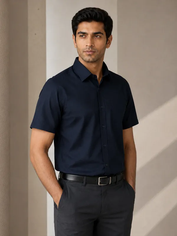 Half_Sleeve_Paper_Cotton_Deep_Navy_Shirt_For_Men
