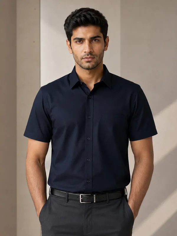 Half_Sleeve_Paper_Cotton_Deep_Navy_Shirt_For_Men