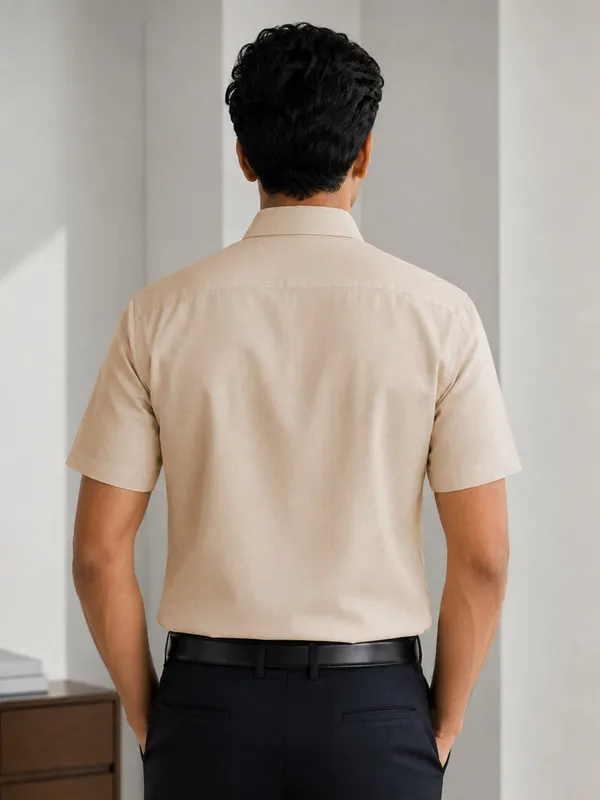 Half_Sleeve_Paper_Cotton_Cream_Shirt_For_Men