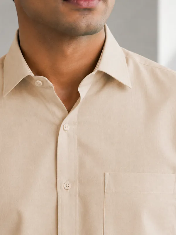 Half_Sleeve_Paper_Cotton_Cream_Shirt_For_Men