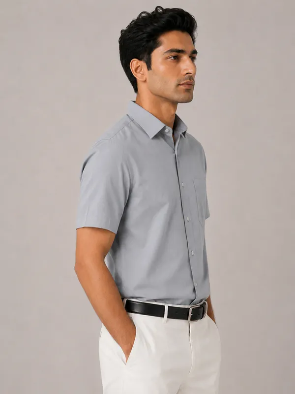 Half_Sleeve_Paper_Cotton_Silver_Shirt_For_Men