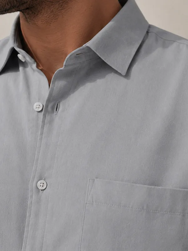 Half_Sleeve_Paper_Cotton_Silver_Shirt_For_Men