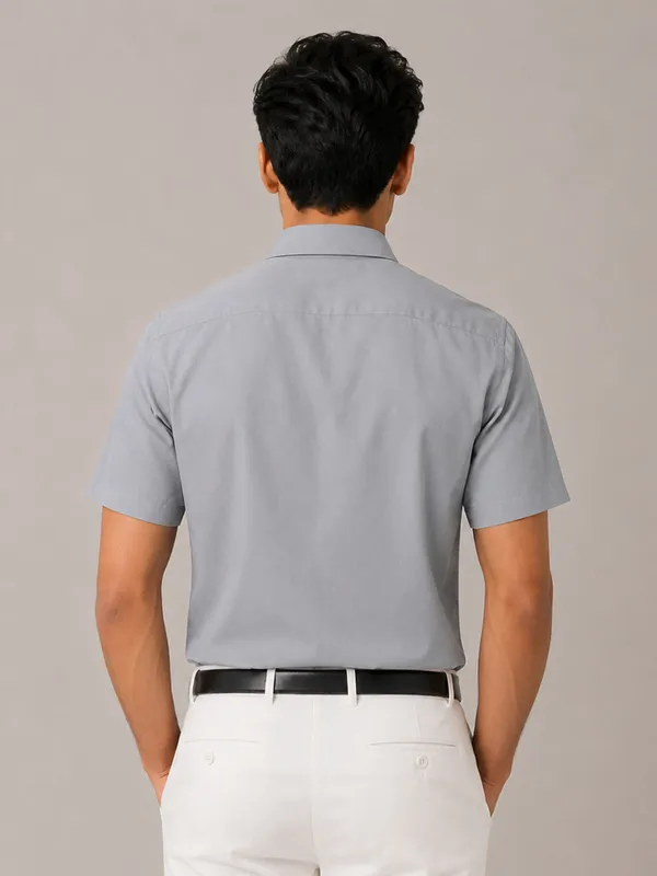 Half_Sleeve_Paper_Cotton_Silver_Shirt_For_Men