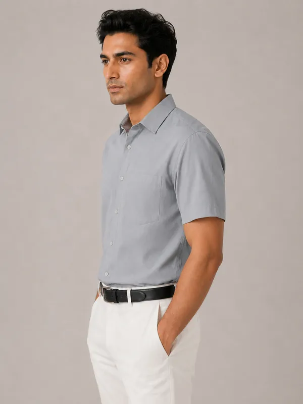 Half_Sleeve_Paper_Cotton_Silver_Shirt_For_Men