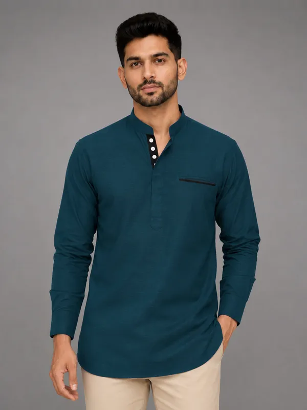 Urban_Fit_Royal_Blue_Short_Linen_Kurta_For_Men