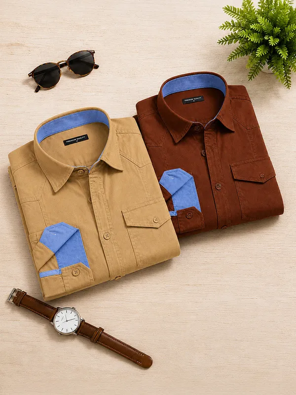 Pack_Of_2_Cargo_Style_Cream_Brown_Shirt