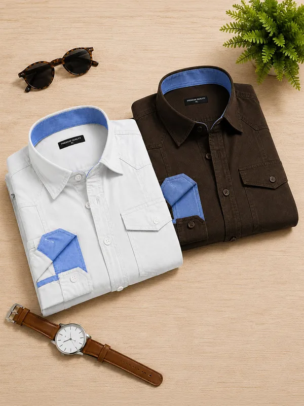 Pack_Of_2_Cargo_Style_White_Dark_Brown_Shirt