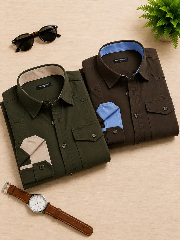 Pack_Of_2_Cargo_Style_Bottle_Green_Dark_Brown_Shirt