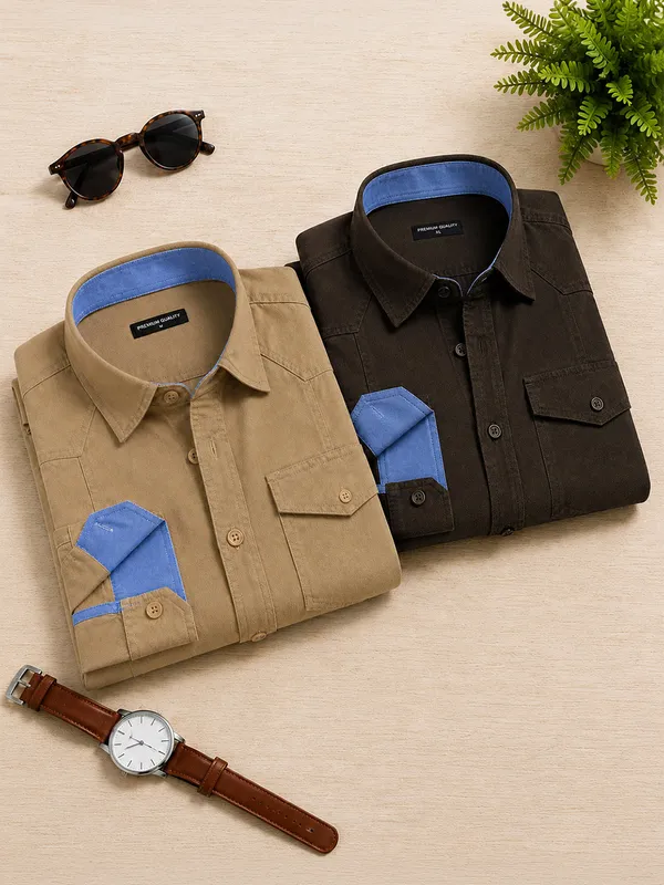 Pack_Of_2_Cargo_Style_Beige_Dark_Brown_Shirt