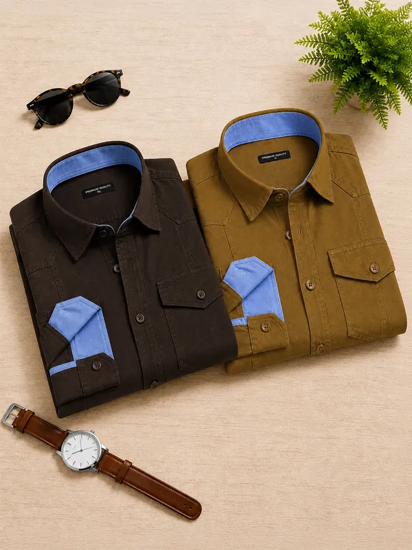 Pack_Of_2_Cargo_Style_Dark_Brown_Mehendi_Shirt