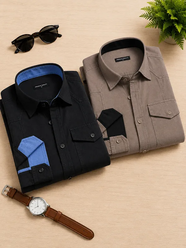 Pack_Of_2_Cargo_Style_Black_Khaki_Shirt