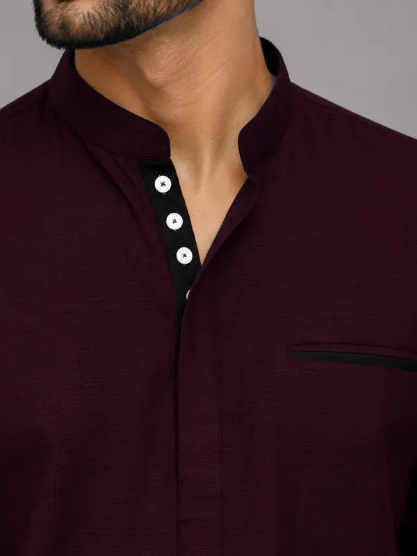 Urban_Fit_Wine_Short_Linen_Kurta_For_Men