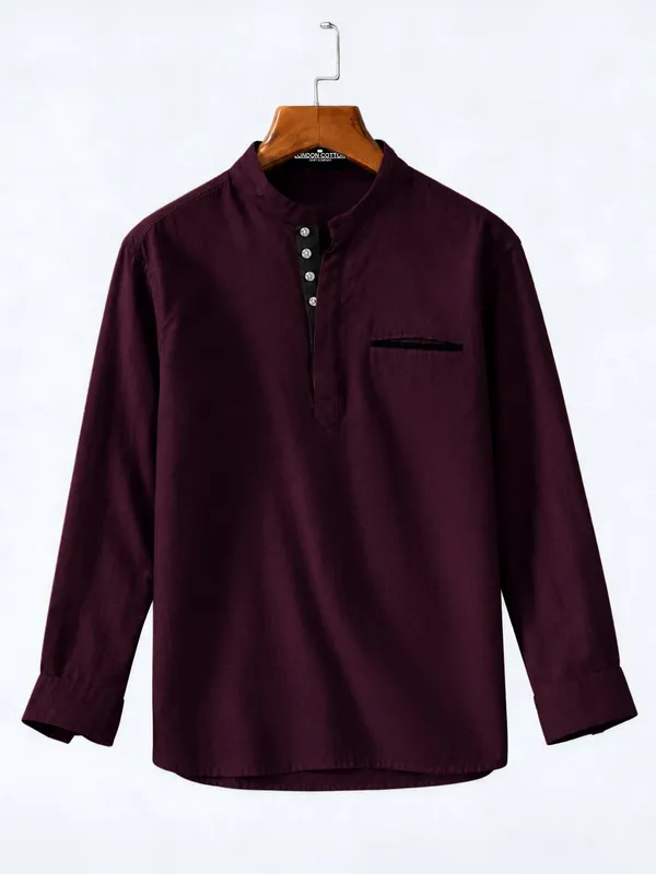 Urban_Fit_Wine_Short_Linen_Kurta_For_Men