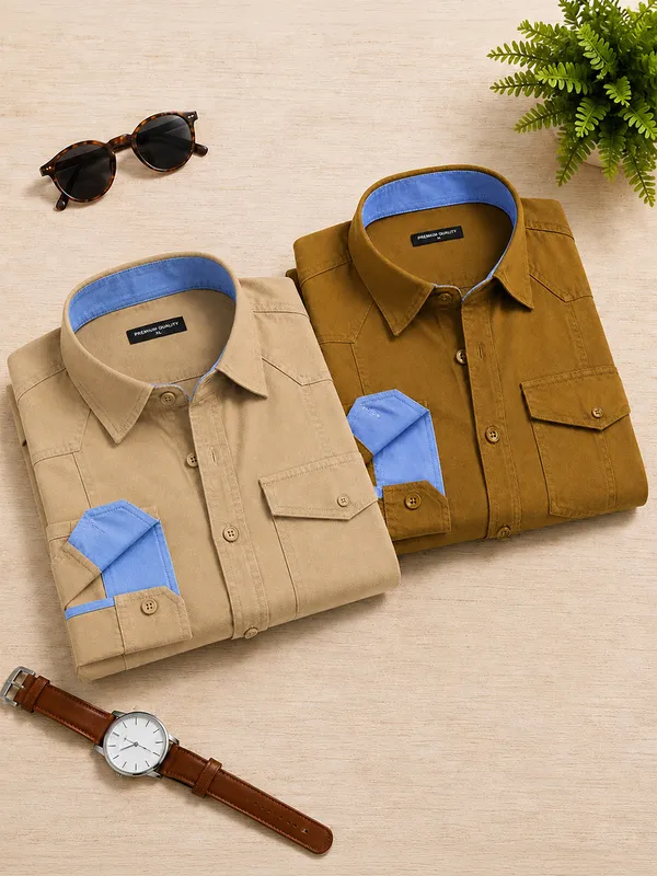 Pack_Of_2_Cargo_Style_Cream_Mehendi_Shirt