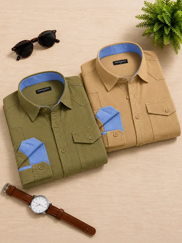 Pack_Of_2_Cargo_Style_Olive_Cream_Shirt