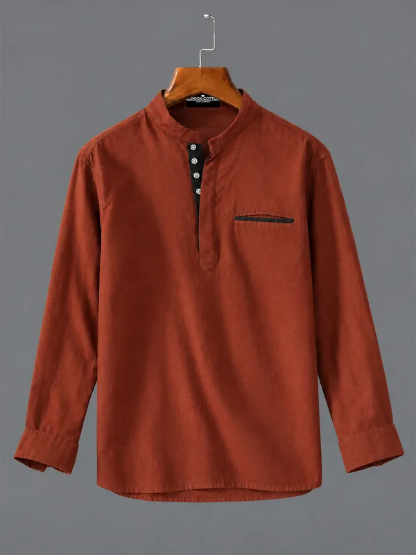 Urban_Fit_Orange_Short_Linen_Kurta_For_Men